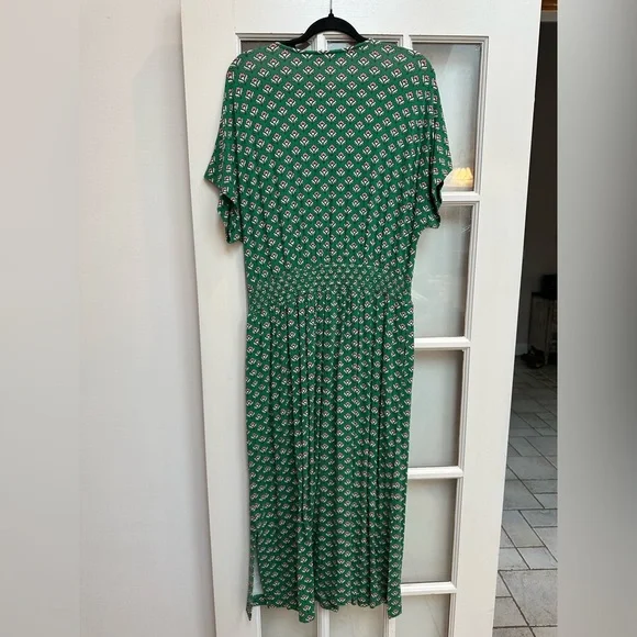 Boden Women's Chic Preppy Green Jersey Midi Stretch Dress Highland Geo Size 14 - Picture 5 of 14
